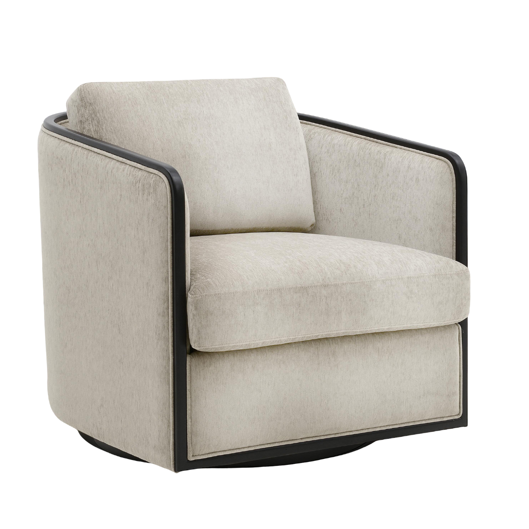 Contemporary Style 1pc Swivel Chair High Density Foam 360 Degree Swivel Chair Seat Cushion And Back Pillow Taupe Finish Primary Living Room