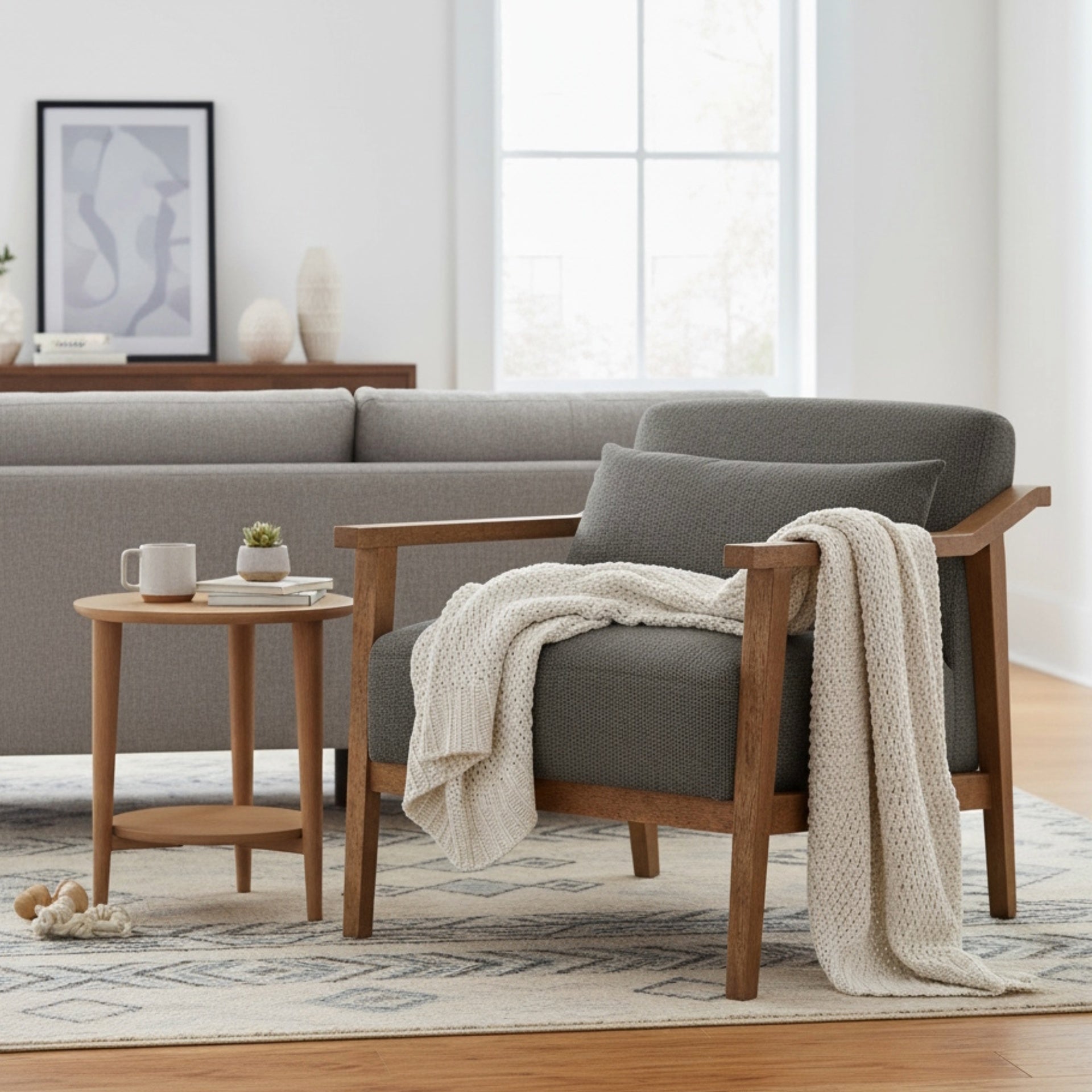 Reagan Wood Arm Accent Chair with Lumbar Pillow