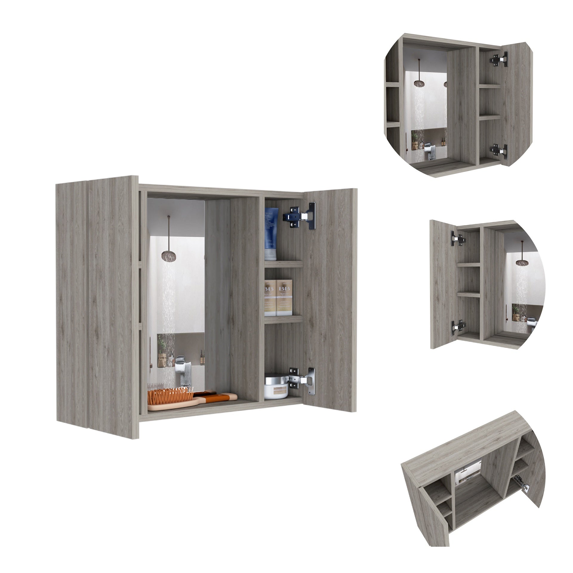 Artemisa Medicine Cabinet, Double Door, Mirror, One External Shelf  -Light Gray