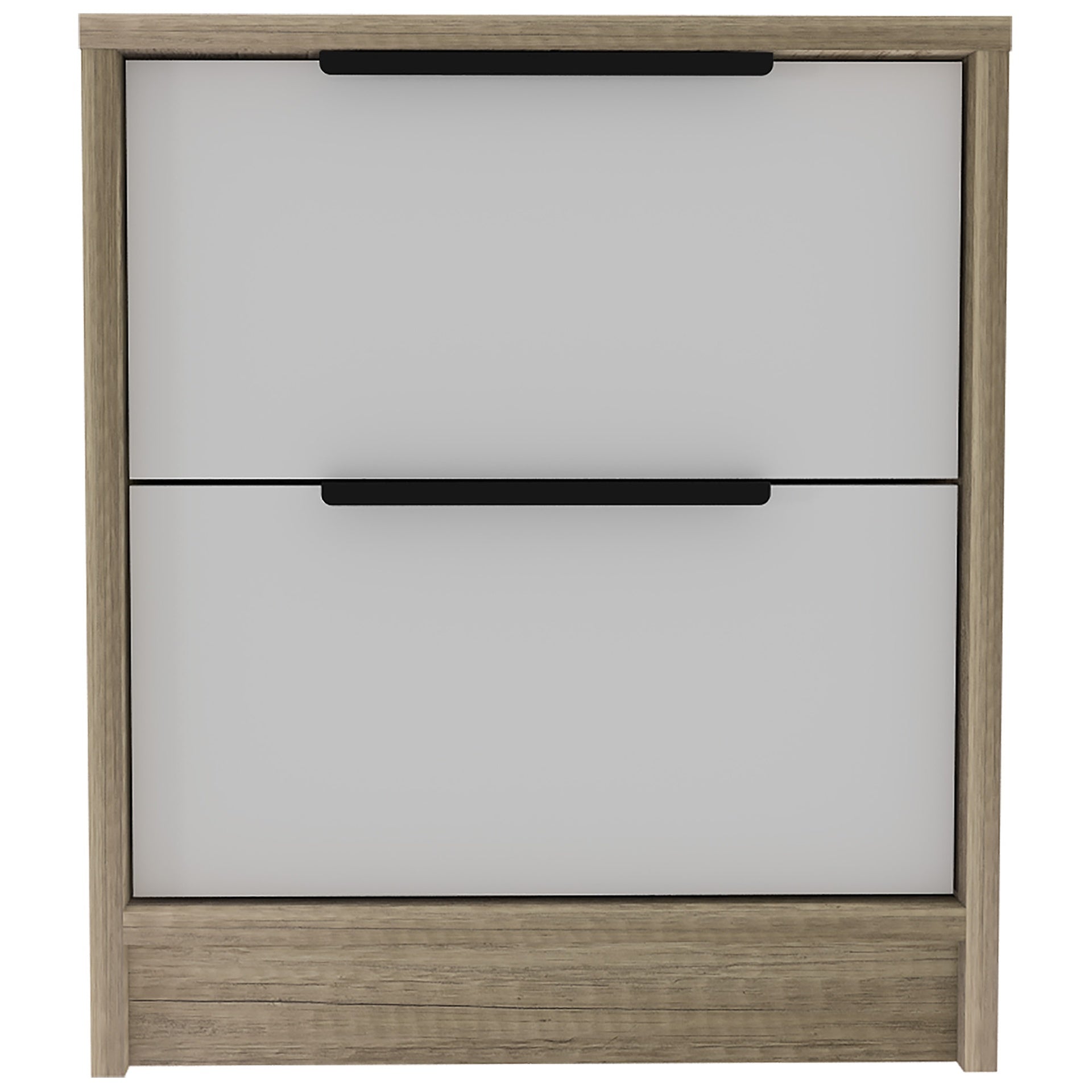 Kaia Nightstand , End Table, Side Table Two Drawers, Metal Handle -White / Pine