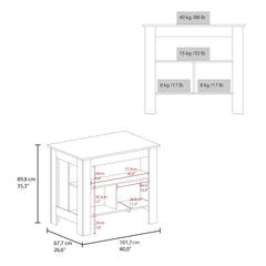 Cala Kitchen Island with Three Open Shelves, One Top Shelf and Four Legs, Modern Kitchen Decor And Organizer