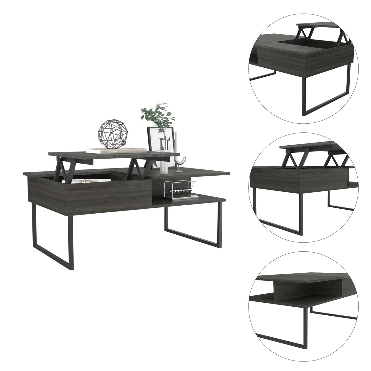Armin Lift Top Coffee Table, One Shelf -Espresso / Onyx