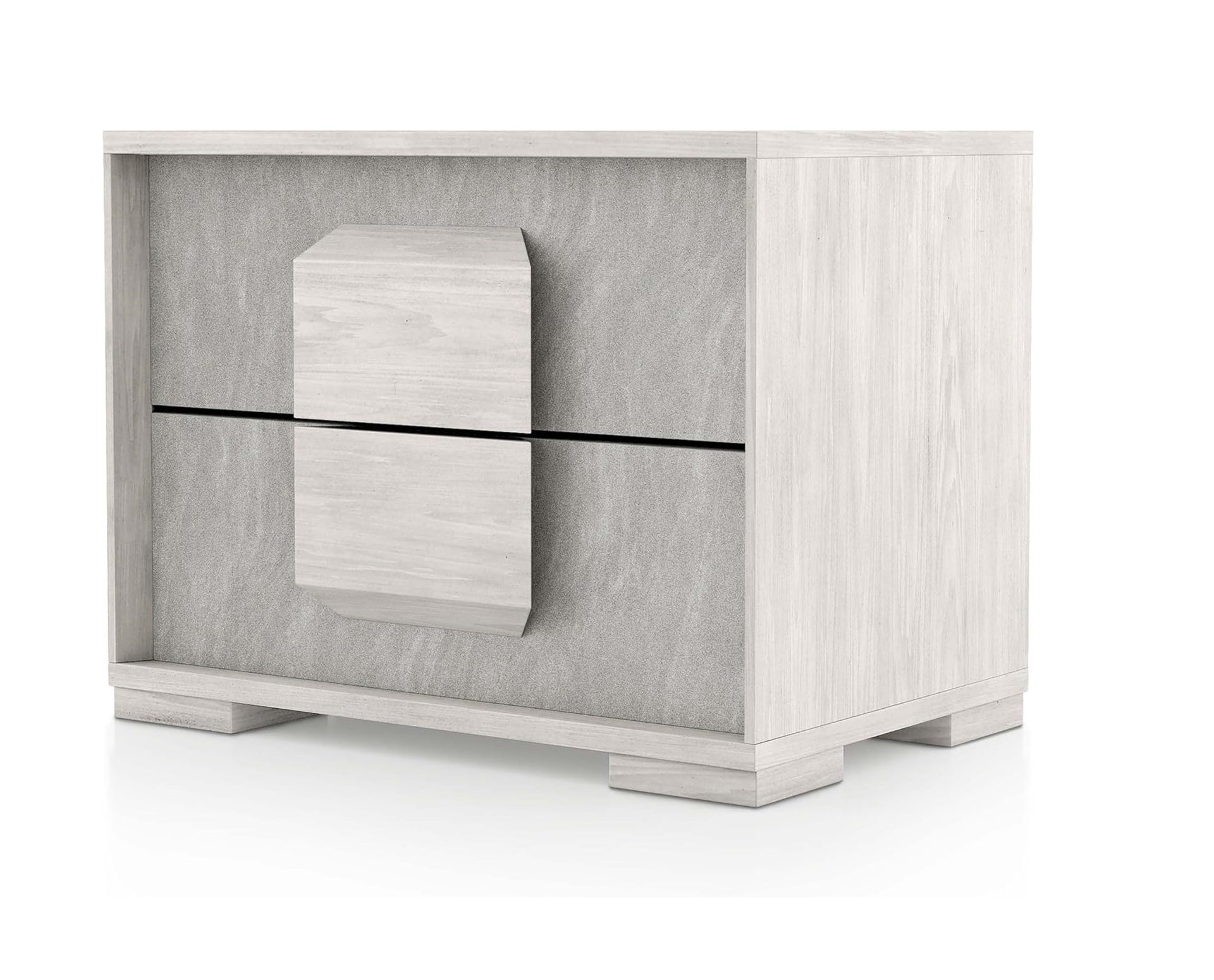 Two Tone Design Nightstand 1pc French Dovetail Drawers Wooden Handles Melamine Top White Wash And Stone Gray Finish Bedroom Furniture