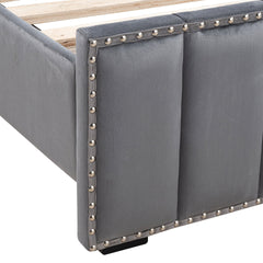 Beautiful Dark Gray Color 1pc Full Size Bed Storage Shelve LED Channel Tufting Bedroom Furniture Fabric Upholstered