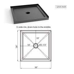 Goodyo 36"x36" Shower Base 3.5" Height Anti-slip Acrylic Center Drain Single Threshold Shower Base in Slate Black