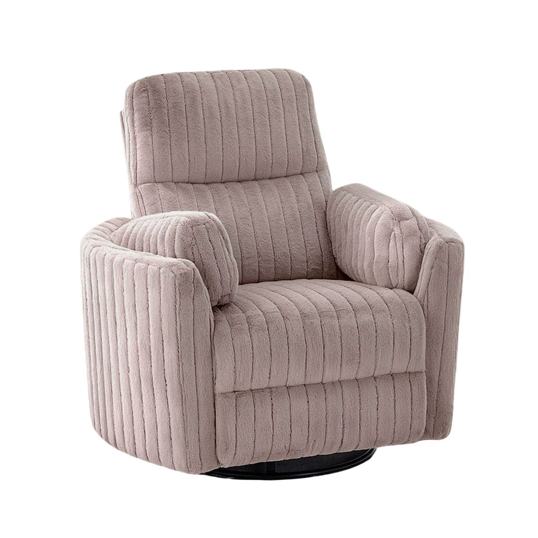 Taupe Finish Power Glider Recliner w/ Swivel Curved Arms Pillow Fill Swivel Chair Contemporary Primary Living Room