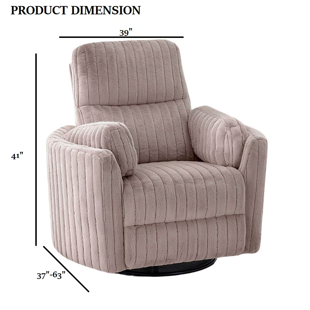 Taupe Finish Power Glider Recliner w/ Swivel Curved Arms Pillow Fill Swivel Chair Contemporary Primary Living Room