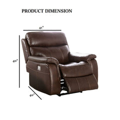 Transitional Style Power Recliner Wall Hunger Design Harwood Frame Fully Upholstered Pillow Top Arms Brown Finish Primary Living Room
