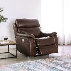 Transitional Style Power Recliner Wall Hunger Design Harwood Frame Fully Upholstered Pillow Top Arms Brown Finish Primary Living Room