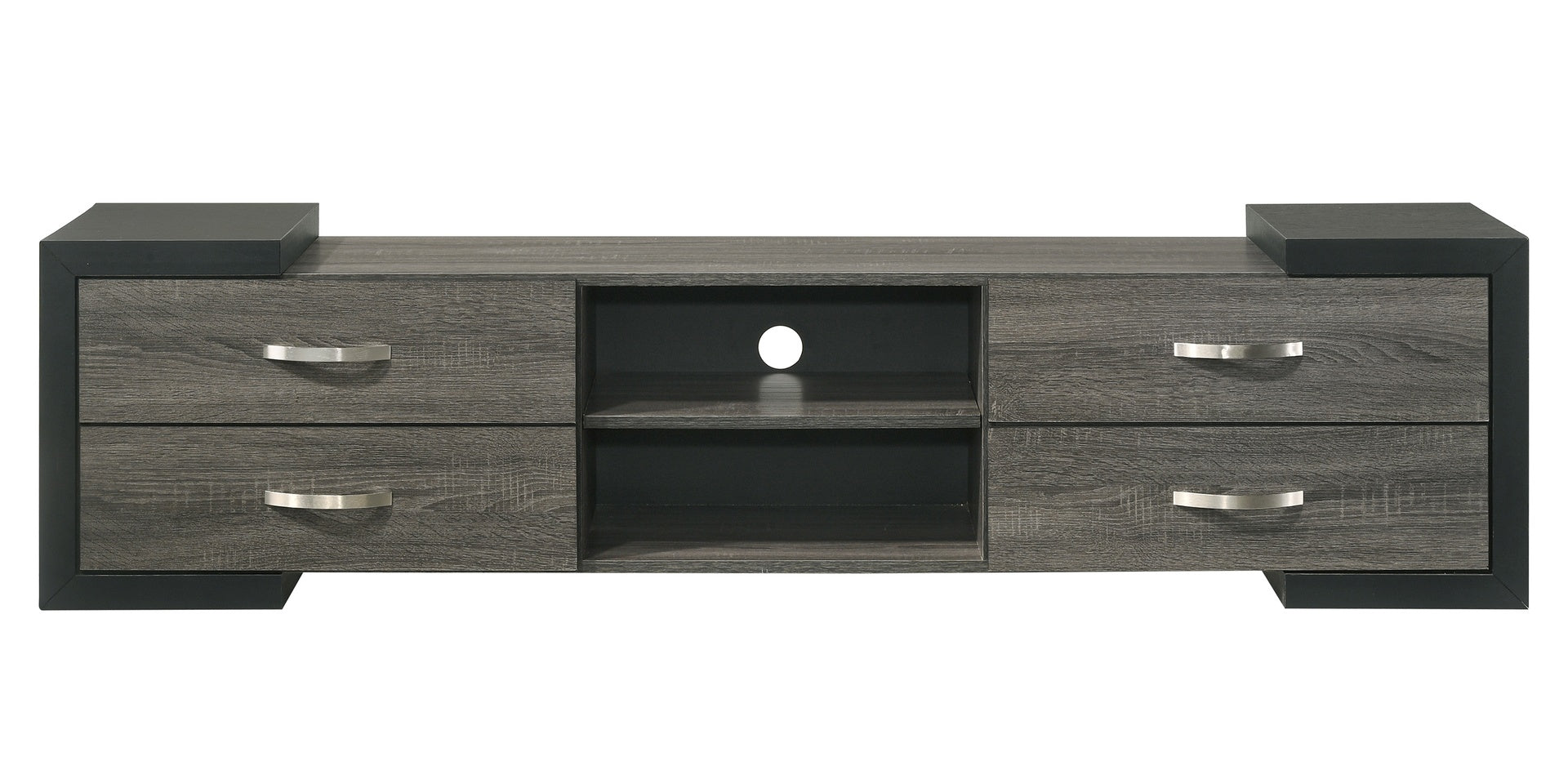1pc TV Stand Contemporary Open Shelves Brushed Metal Handles Entertainment Console Wooden Living Room Furniture