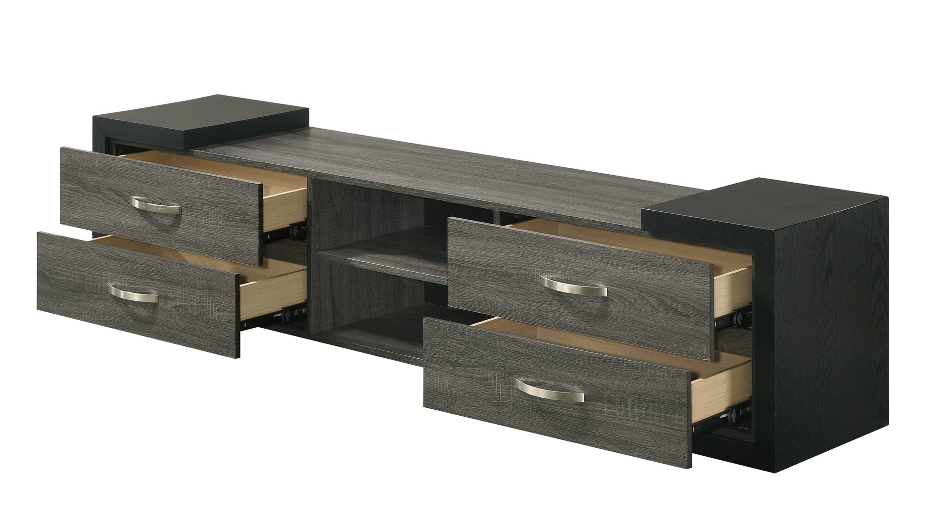 1pc TV Stand Contemporary Open Shelves Brushed Metal Handles Entertainment Console Wooden Living Room Furniture