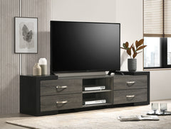 1pc TV Stand Contemporary Open Shelves Brushed Metal Handles Entertainment Console Wooden Living Room Furniture
