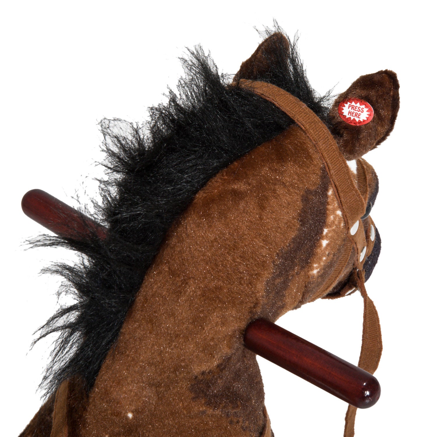 Qaba Kids Wooden Plush Ride-On Rocking Horse Chair Toy with Realistic Sounds Dark Brown/White