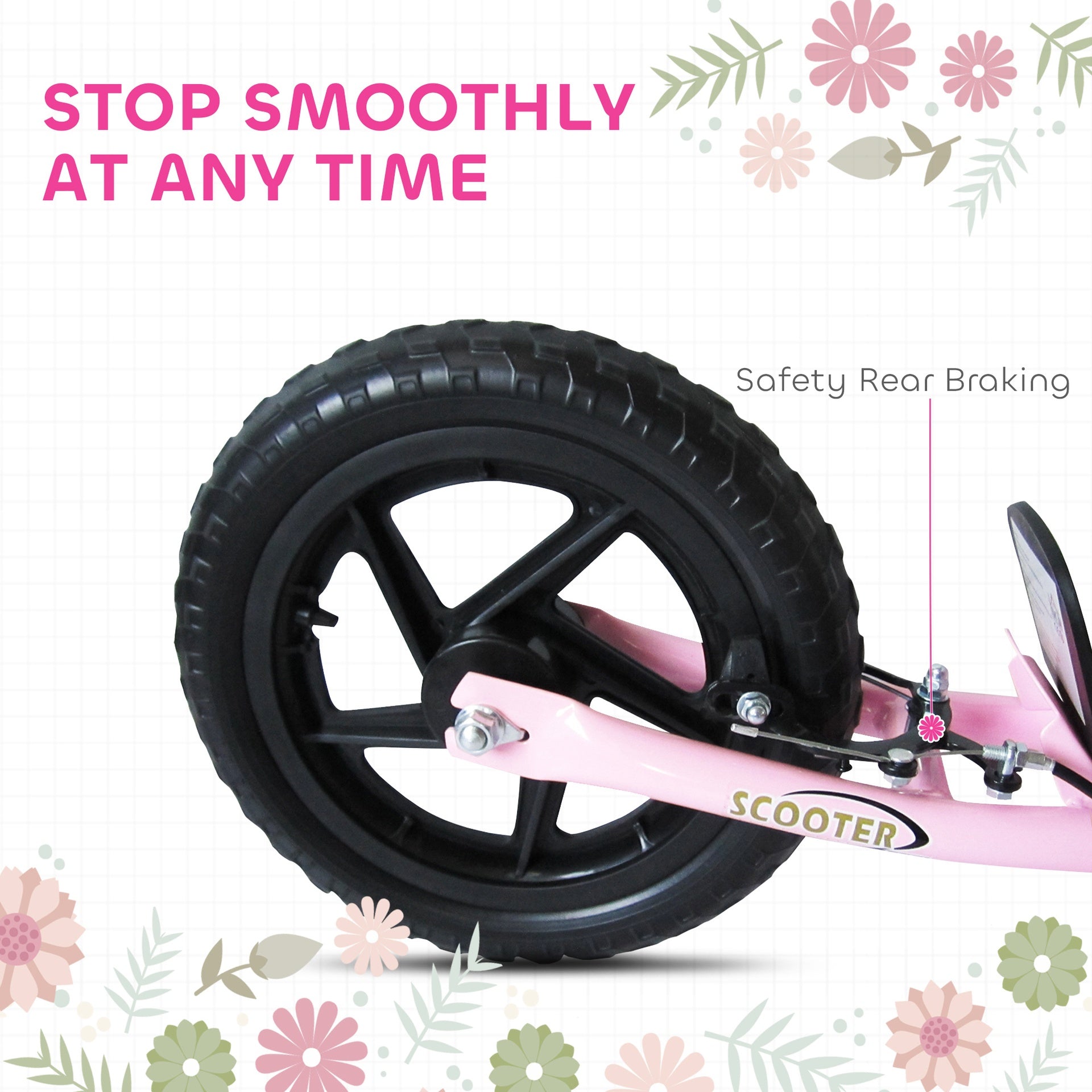 HOMCOM Kick Scooter for Kids 5-12 Years Old with Adjustable Height Handlebar, Non-slip Footplate, Big Wheels, Rear Brake, Pink