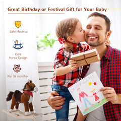 Qaba Kids Ride on Rocking Horse Plush Toy with Realistic Sounds and Red Scarf for Over 3 Years Old Birth Gift