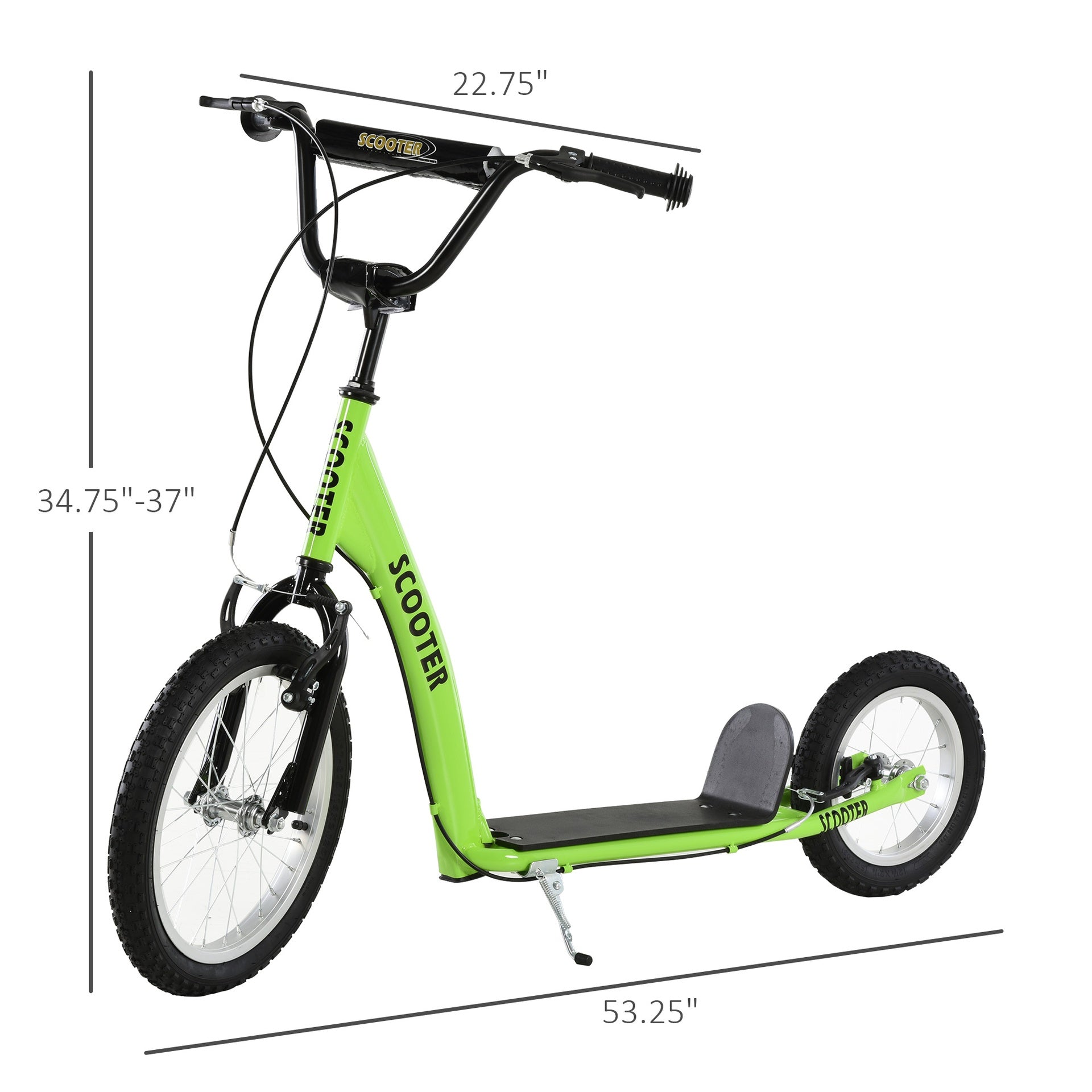 Aosom Youth Scooter Kick Scooter for Kids 5+ with Adjustable Handlebar 16" Front and 12" Rear Dual Brakes Inflatable Wheels, Green
