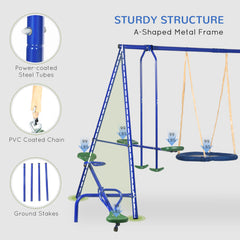 Outsunny Swing Set for Backyard, 5 in 1 Outdoor Playset for Kids with Heavy-Duty A-Frame Stand, 29.5" Saucer Swing, Slide, Teeter-Totter, Glider, 693 Lbs Load, Blue