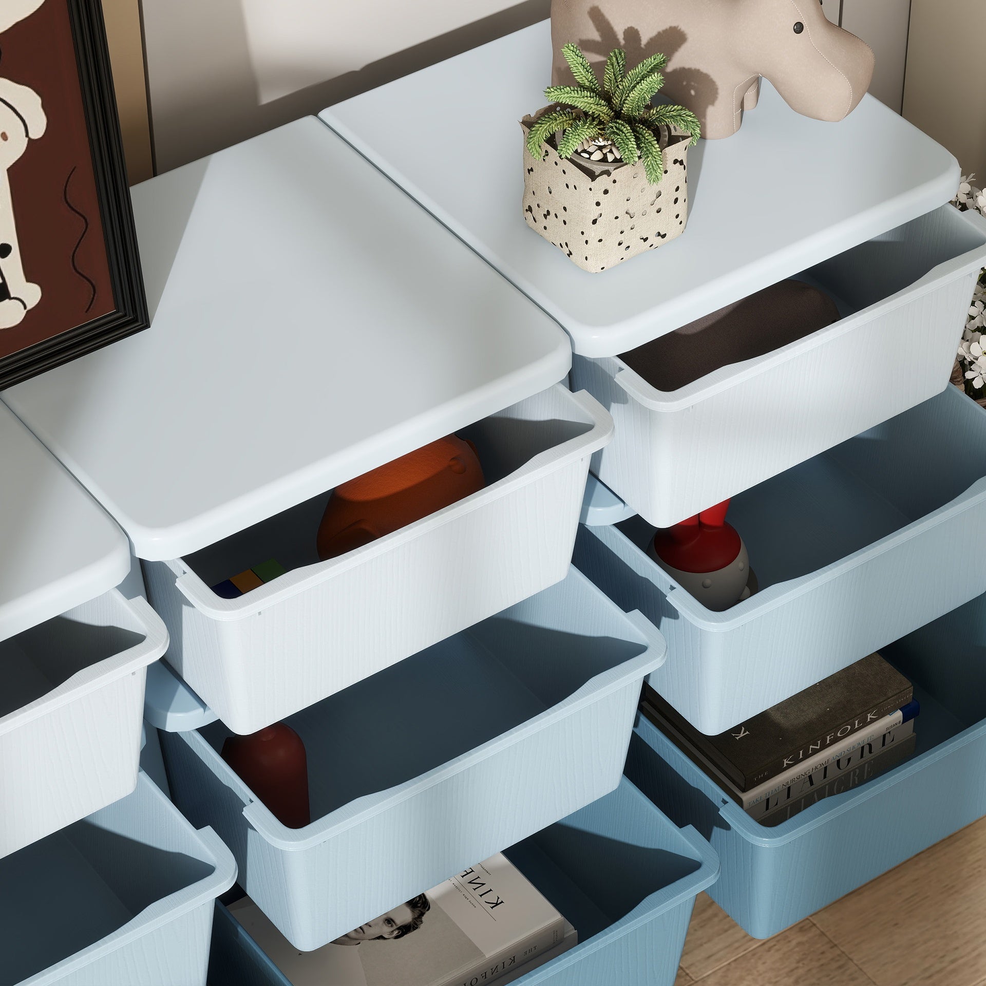 Qaba 29.5" 3 Tier Kids Storage Unit Dresser Tower w/ 9 Drawers, Blue