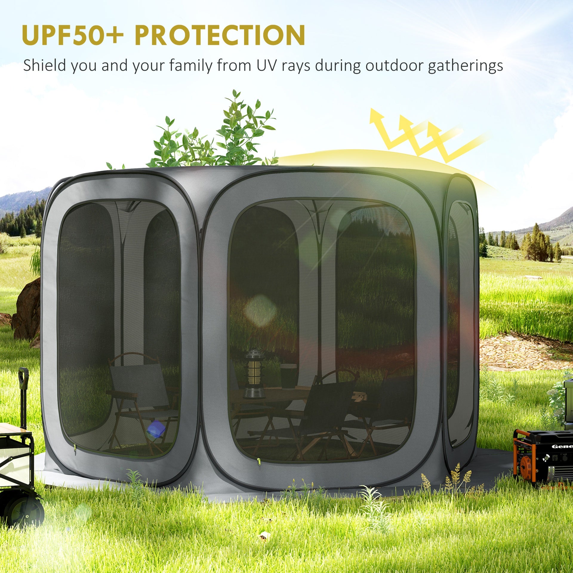 Outsunny 11 x 11ft Pop Up Screen Tent, UPF50+ Portable Camping Gazebo Screen House with Carry Bag, Dark Gray