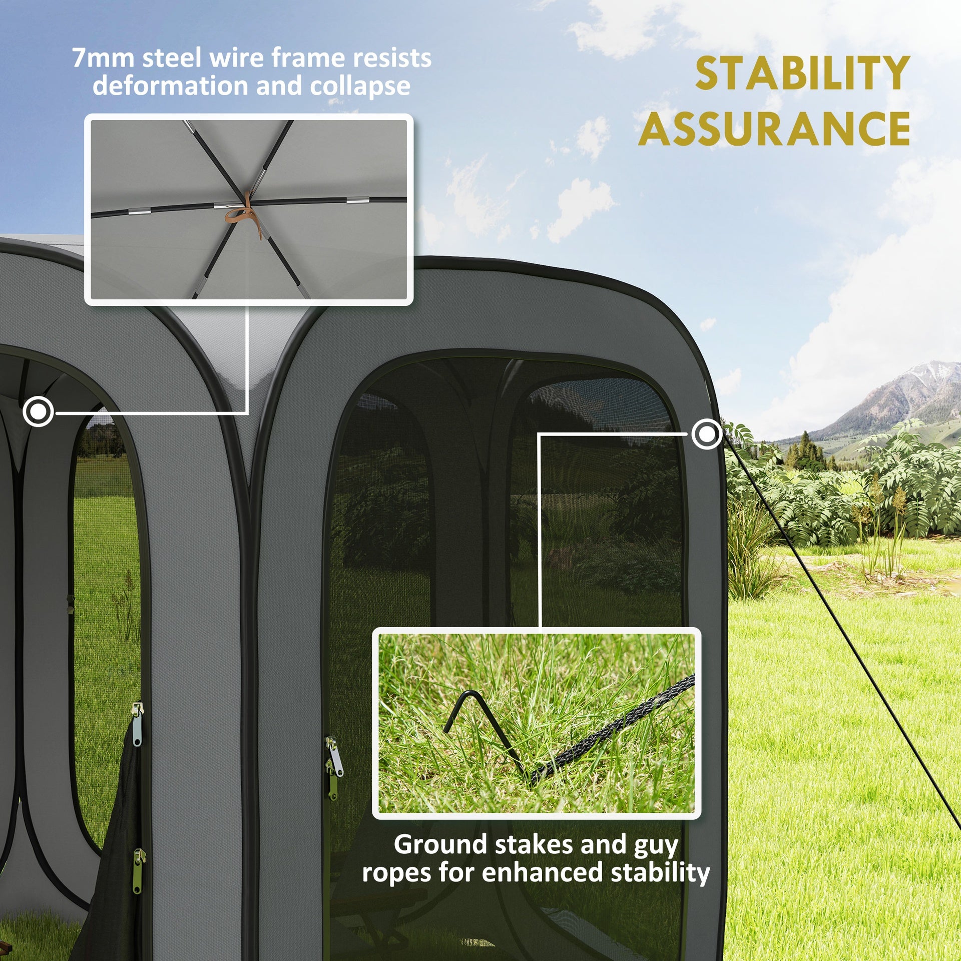 Outsunny 11 x 11ft Pop Up Screen Tent, UPF50+ Portable Camping Gazebo Screen House with Carry Bag, Dark Gray