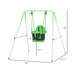 Outsunny Toddler Swing Set with Metal Stand, Safety Seat Belt for Kids Aged 6-36 Months, Backyard Indoor & Outdoor Use, Green