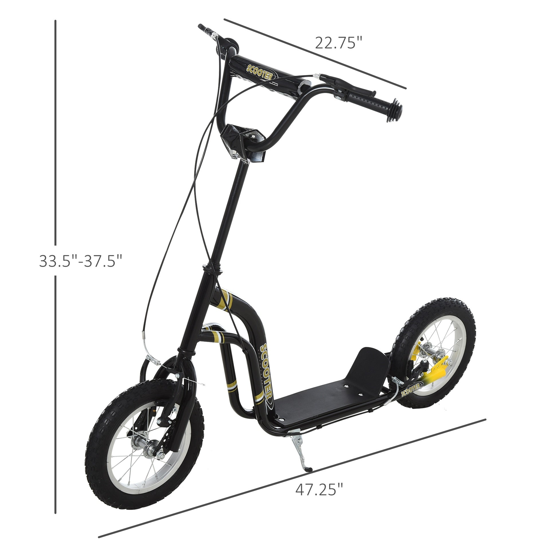 Aosom Youth Scooter Front and Rear Caliper Dual Brakes 12-Inch Inflatable Front Wheel Ride On Toy For Age 5+ - Black
