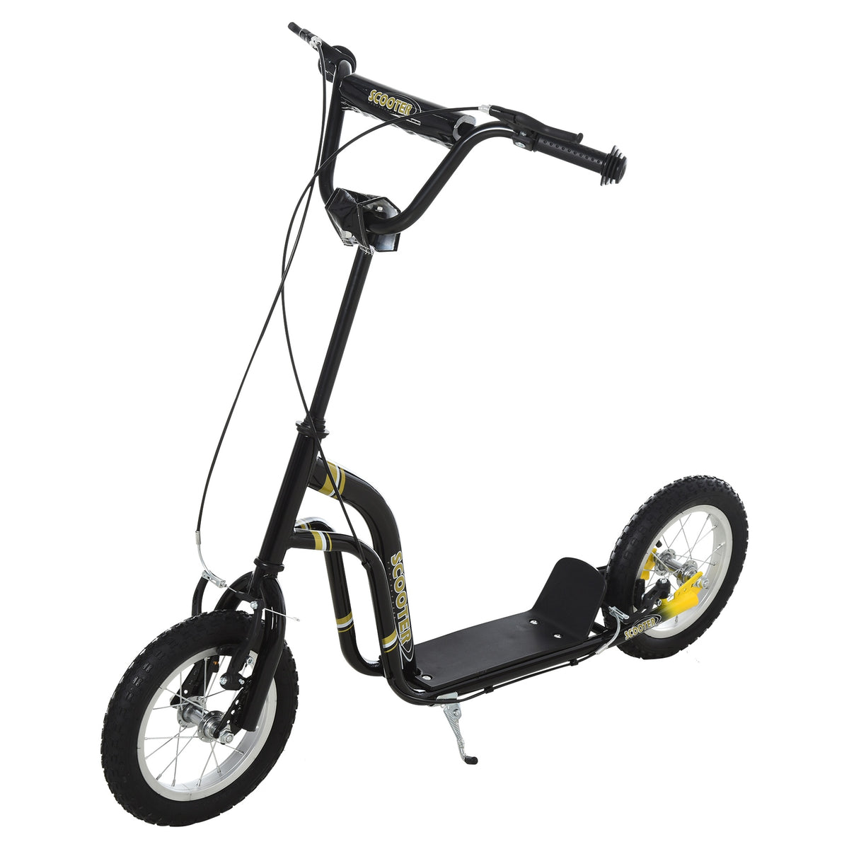 Aosom Youth Scooter Front and Rear Caliper Dual Brakes 12-Inch Inflatable Front Wheel Ride On Toy For Age 5+ - Black