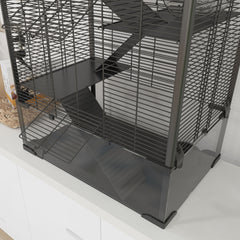 PawHut 4 Tier Hamster Cage with Deep Tempered Glass Bottom, Running Wheel, Hut, Water Bottle, Food Dish, 24" x 16" x 31.5"