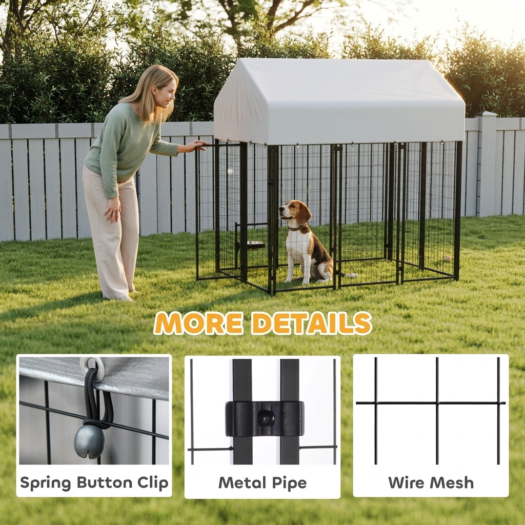 PawHut Outdoor Dog Kennel with Roof, 6' x 4' x 6' Heavy Duty Welded Wire Dog Playpen Enclosure with Escape-proof Lock