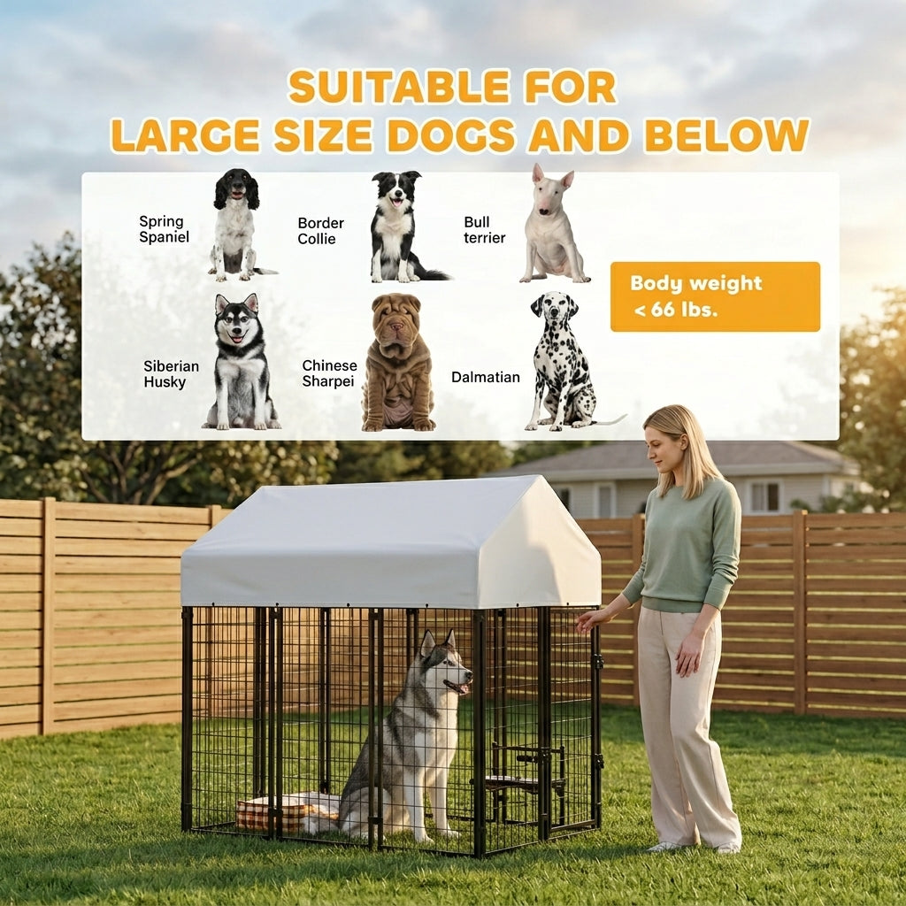 PawHut Outdoor Dog Kennel with Roof, 6' x 4' x 6' Heavy Duty Welded Wire Dog Playpen Enclosure with Escape-proof Lock