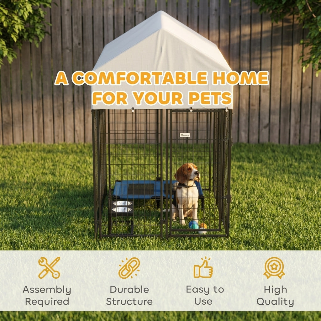 PawHut Outdoor Dog Kennel with Roof, 6' x 4' x 6' Heavy Duty Welded Wire Dog Playpen Enclosure with Escape-proof Lock