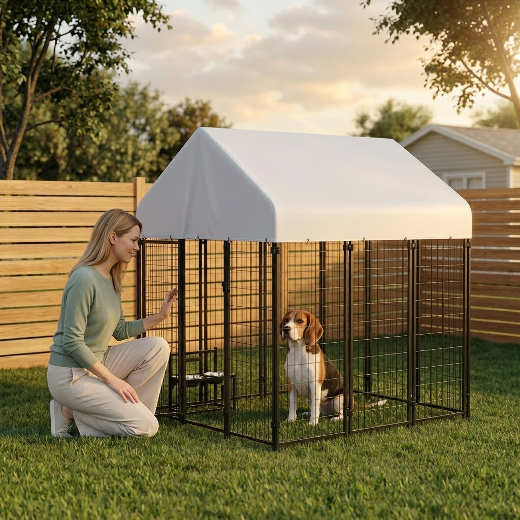 PawHut Outdoor Dog Kennel with Roof, 6' x 4' x 6' Heavy Duty Welded Wire Dog Playpen Enclosure with Escape-proof Lock