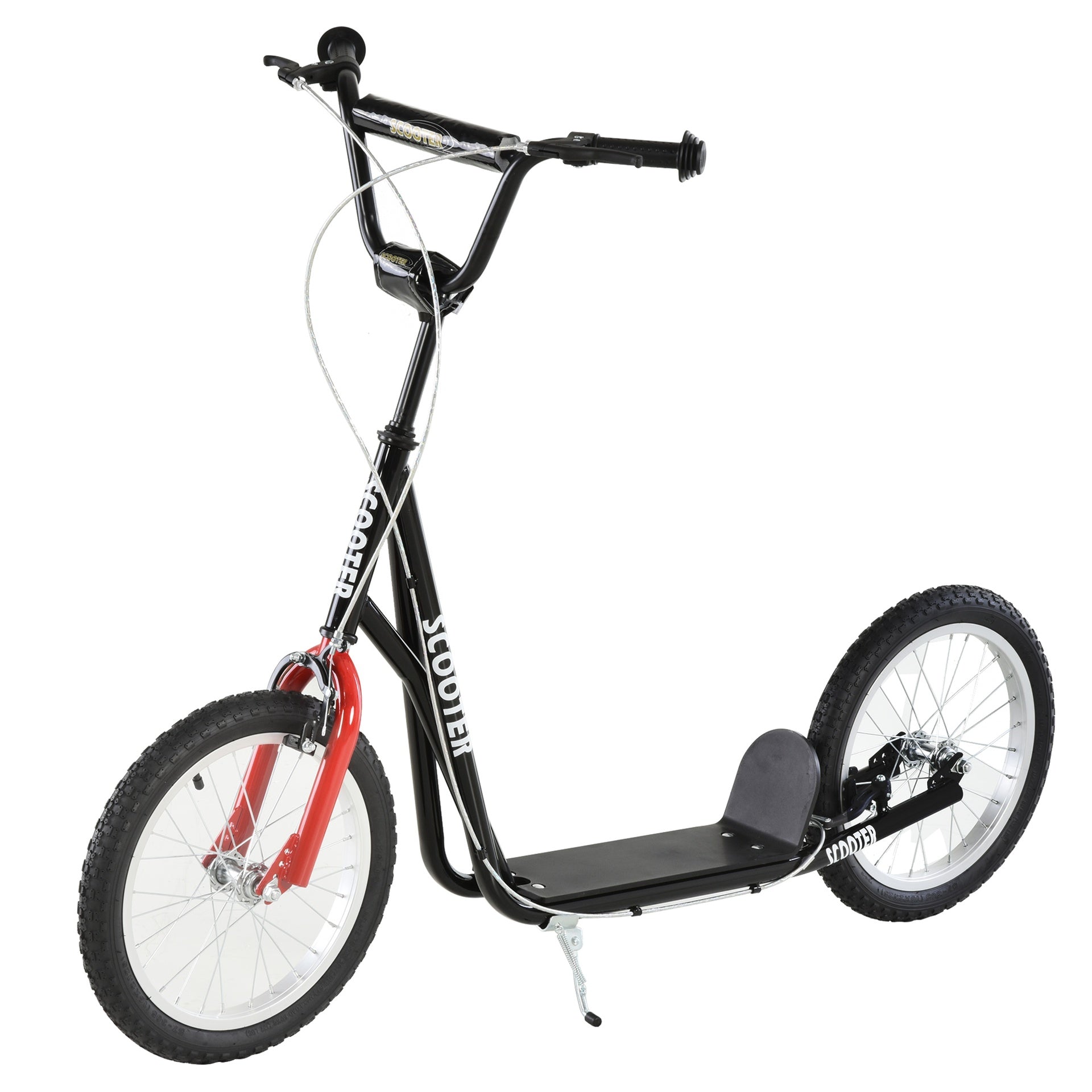 Aosom Youth Scooter Kick Scooter for Kids 5+, Max Load 220 LBS., with Adjustable Handlebar, 16" Inflatable Wheels, Dual Brakes, Black