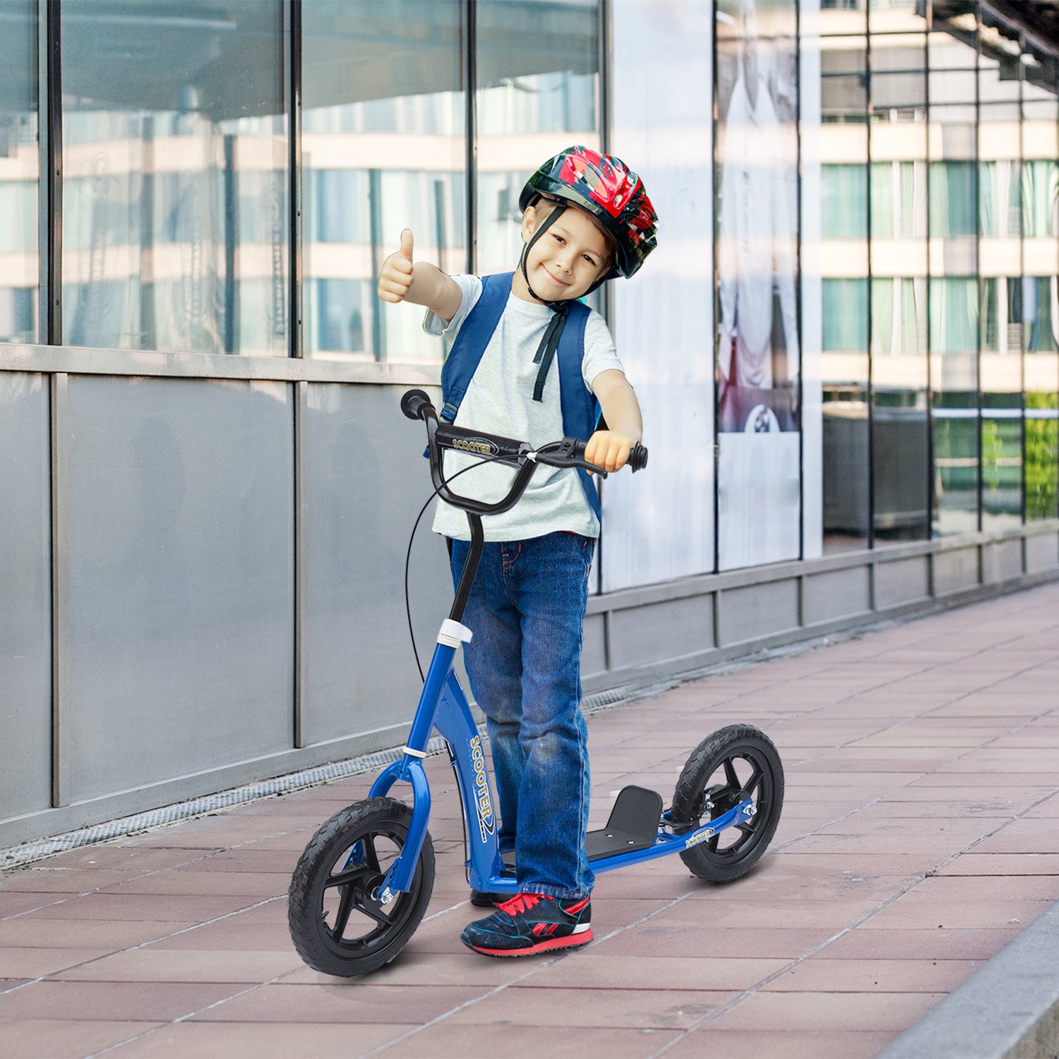 HOMCOM Kick Scooter for Kids 5-12 Years Old with Adjustable Height Handlebar, Non-slip Footplate, Big Wheels, Rear Brake, Blue