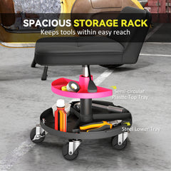 HOMCOM Rolling Creeper Garage Stool, 300 LBS Capacity Mechanic Stool with 360° Wheels, Tool Tray, Adjustable Height, Black