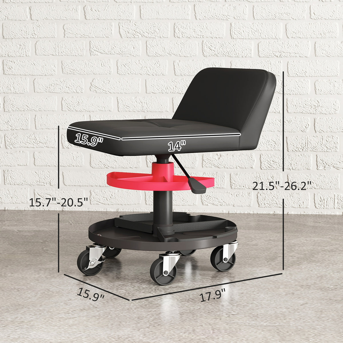HOMCOM Rolling Creeper Garage Stool, 300 LBS Capacity Mechanic Stool with 360° Wheels, Tool Tray, Adjustable Height, Black