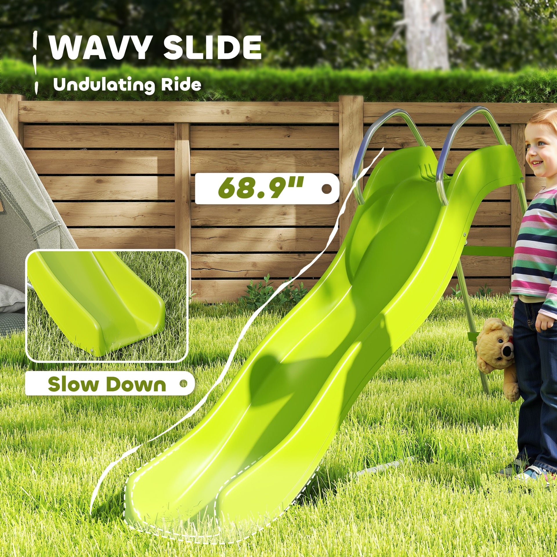 Qaba 5.7FT Outdoor Slide for Kids Ages 3-8, Climbing Step Ladder, Playground Equipment for Backyard, Garden, Green