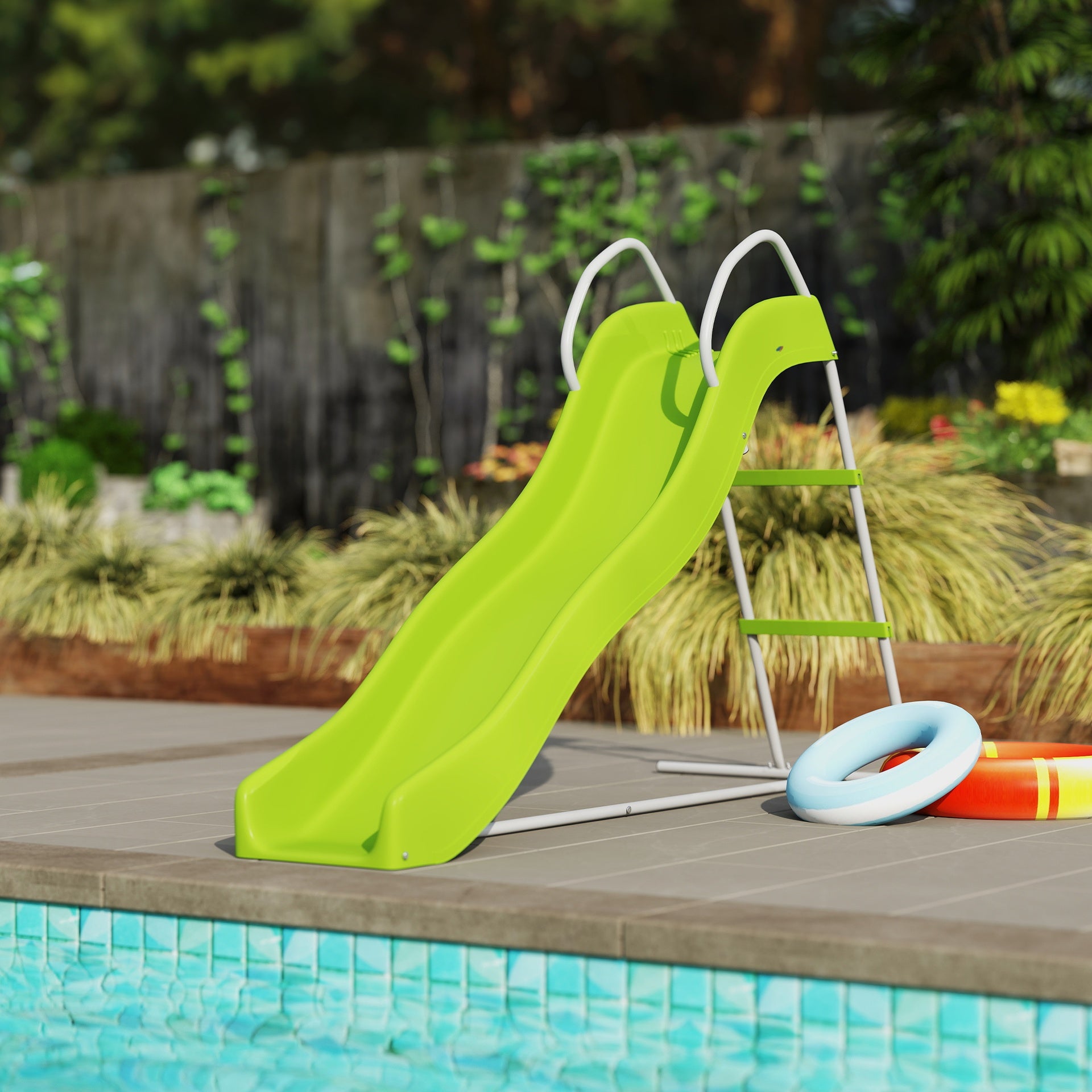 Qaba 5.7FT Outdoor Slide for Kids Ages 3-8, Climbing Step Ladder, Playground Equipment for Backyard, Garden, Green