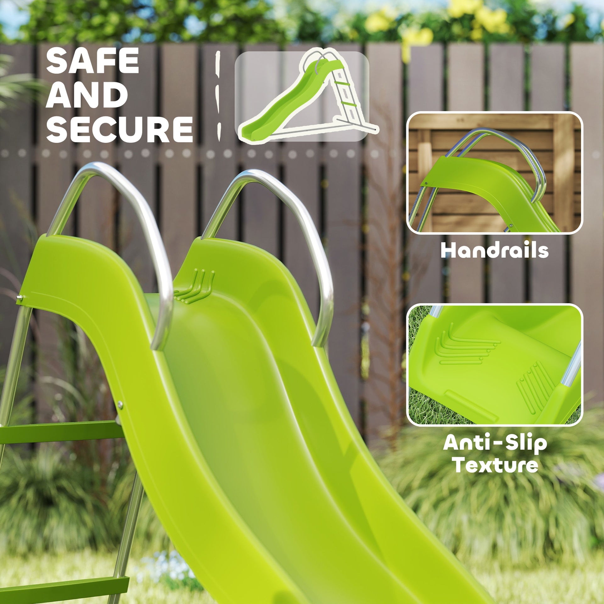 Qaba 5.7FT Outdoor Slide for Kids Ages 3-8, Climbing Step Ladder, Playground Equipment for Backyard, Garden, Green