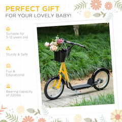 Aosom Youth Scooter, Kick Scooter with Adjustable Handlebars, Double Brakes, 16" Inflatable Rubber Tires, Basket, Cupholder, Orange