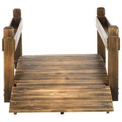 Outsunny 7.5' Wooden Garden Bridge with Planters, Stained Finish Arc Footbridge with Safety Railings for Backyard, Pond Stream, Stained Wood