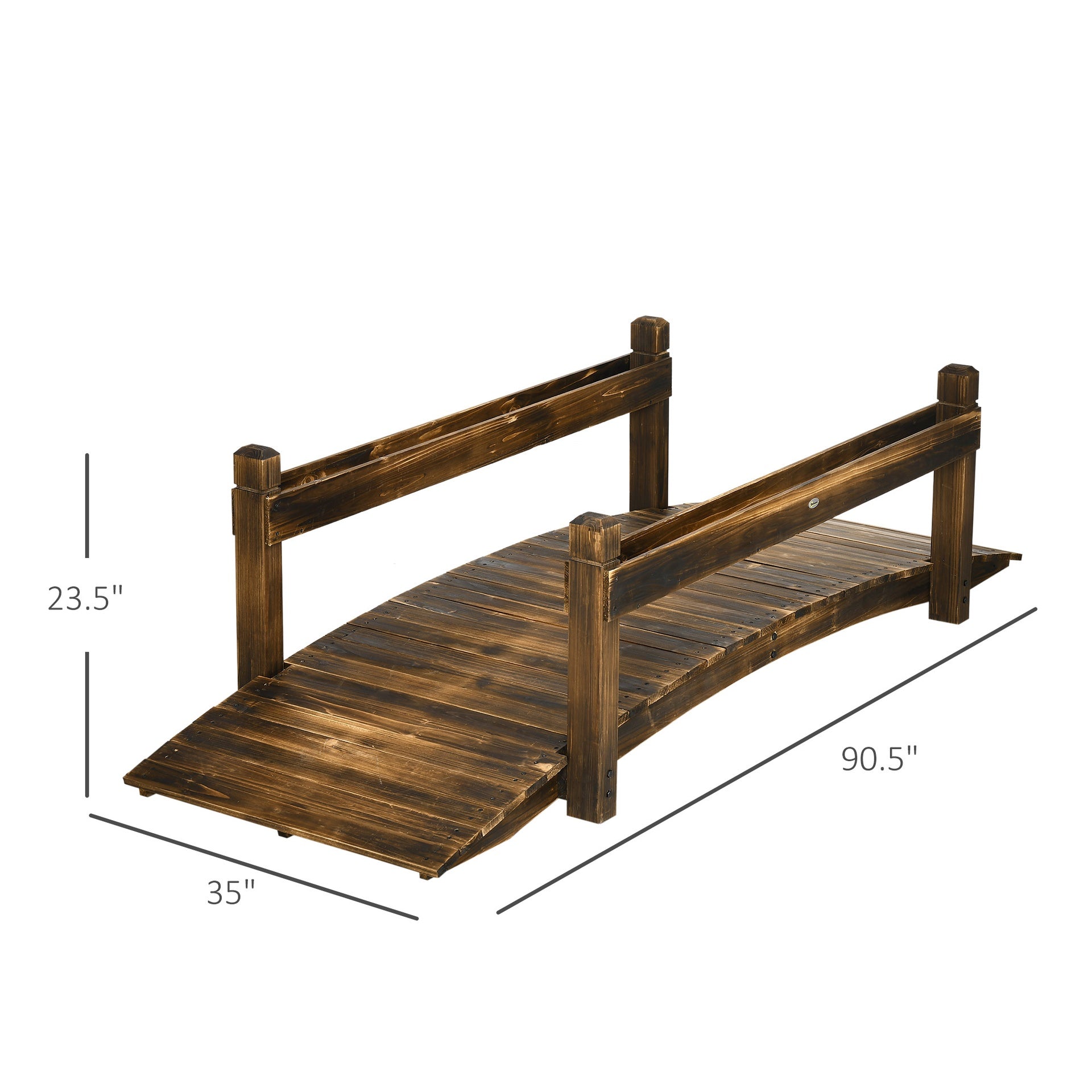 Outsunny 7.5' Wooden Garden Bridge with Planters, Stained Finish Arc Footbridge with Safety Railings for Backyard, Pond Stream, Stained Wood
