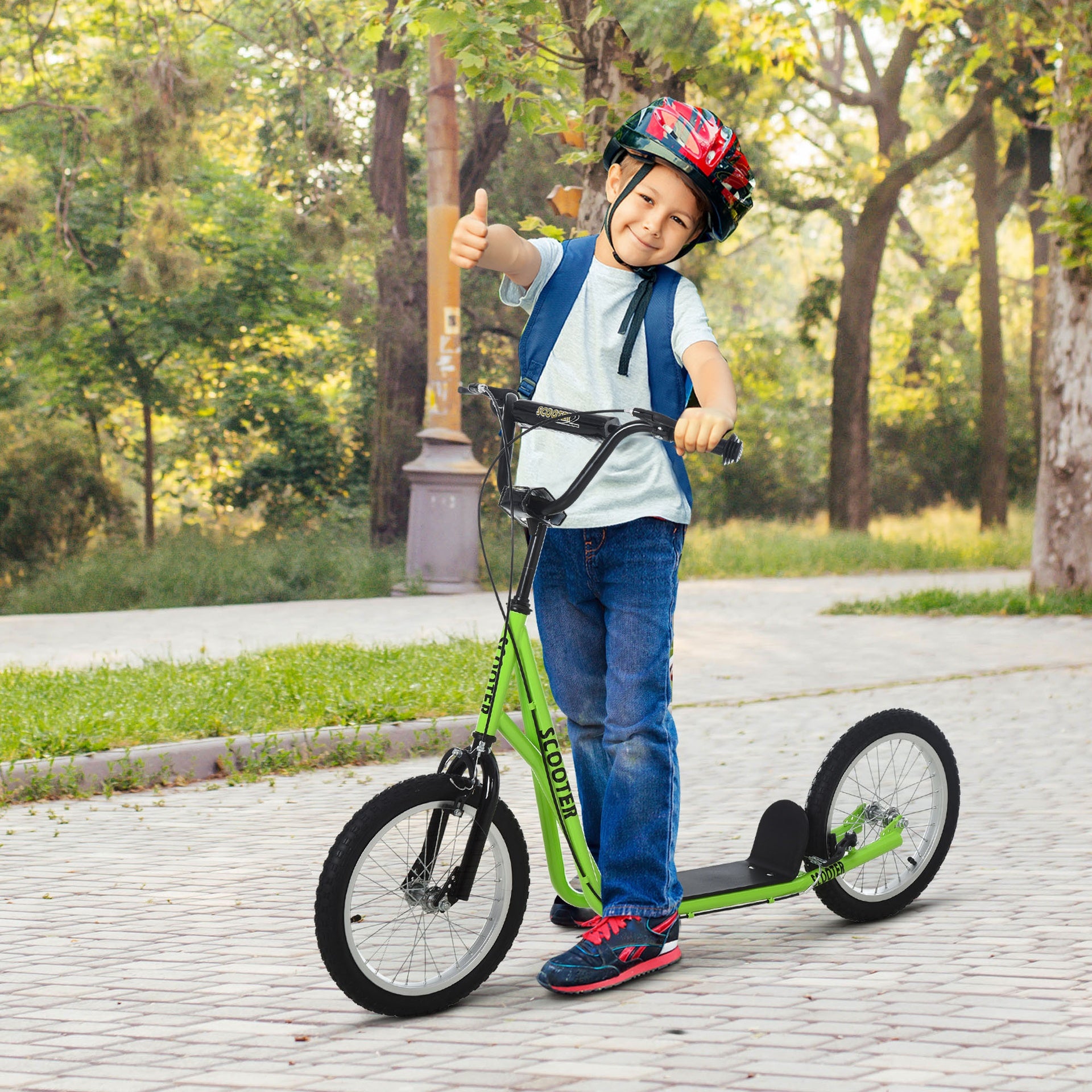 Aosom Youth Scooter Kick Scooter for Kids 5+ with Adjustable Handlebar Front and Rear Dual Brakes, Light Green