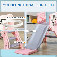 Qaba Slide for Kids with Basketball Hoop for Indoor Use, Easy Set Up Baby Slide for Kids 18-36 Months, Pink