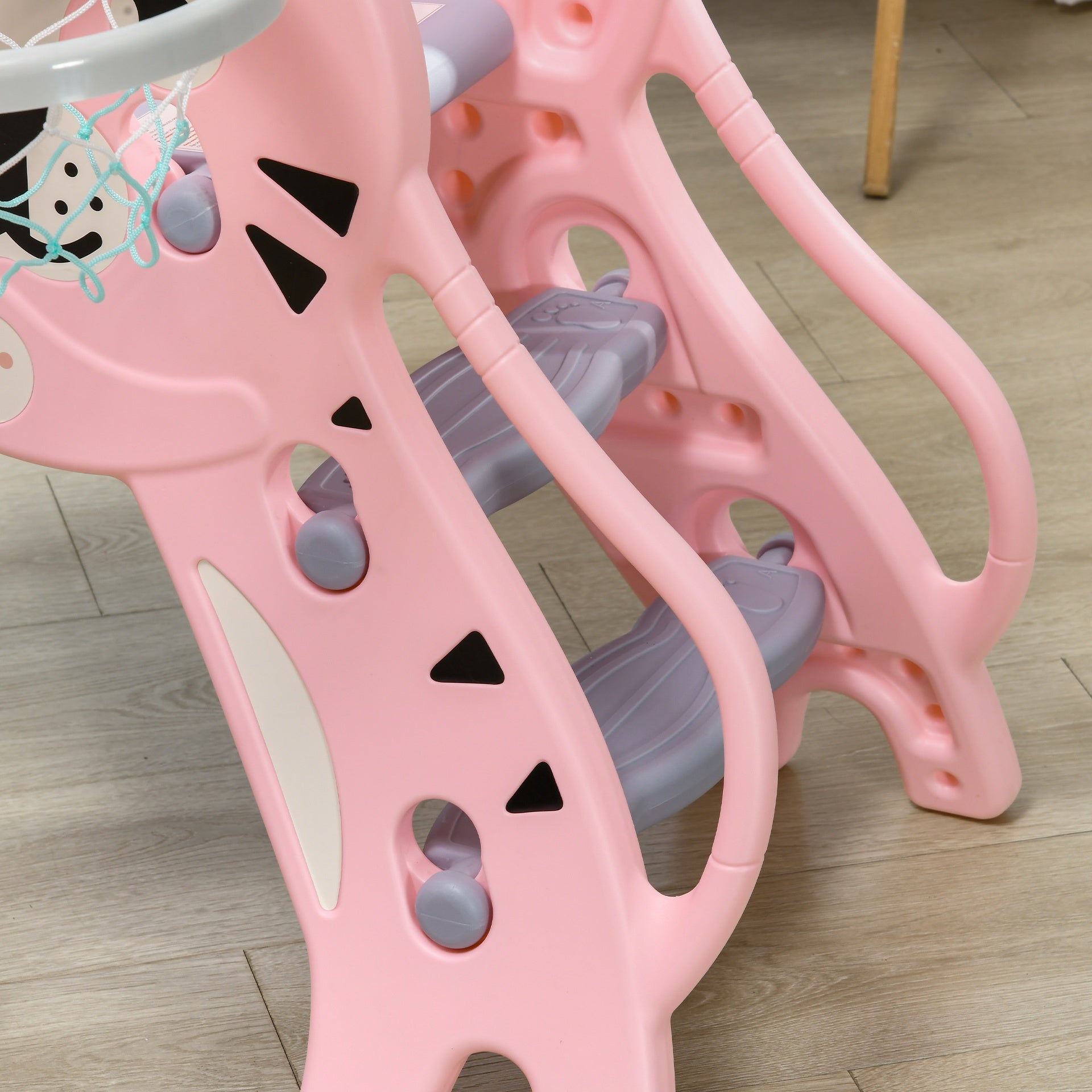 Qaba Slide for Kids with Basketball Hoop for Indoor Use, Easy Set Up Baby Slide for Kids 18-36 Months, Pink