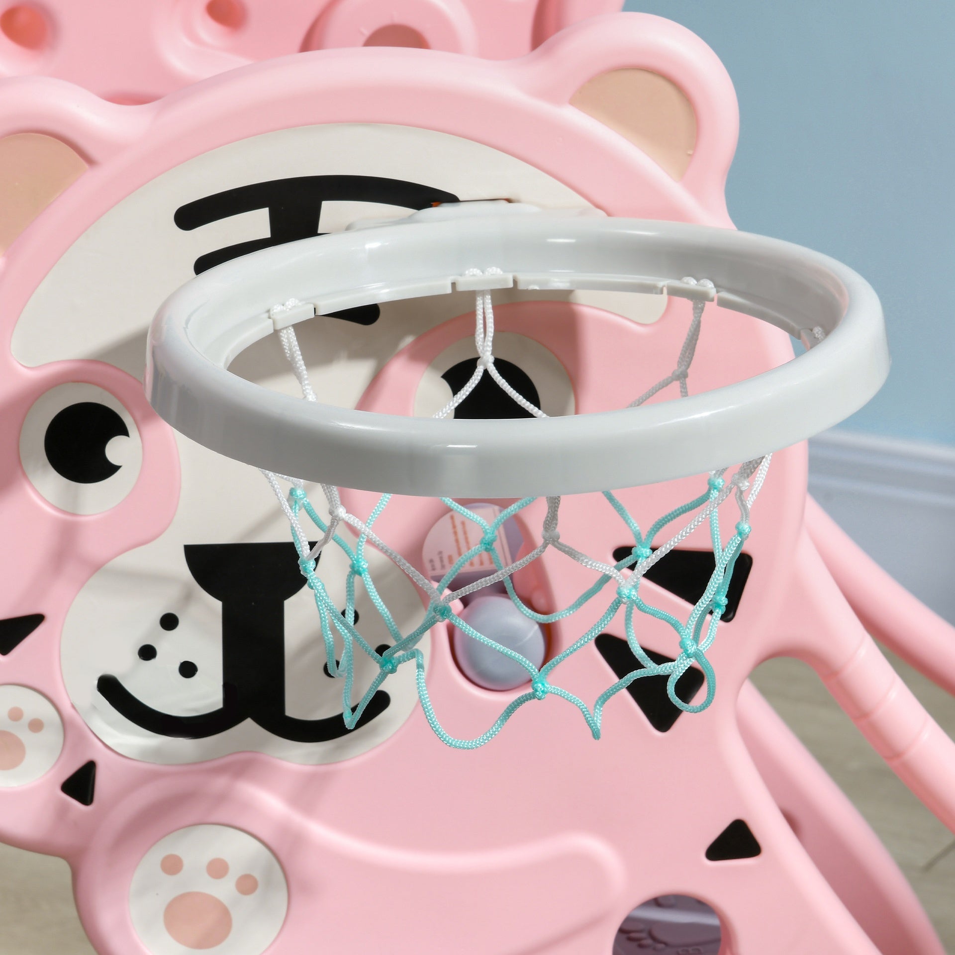 Qaba Slide for Kids with Basketball Hoop for Indoor Use, Easy Set Up Baby Slide for Kids 18-36 Months, Pink