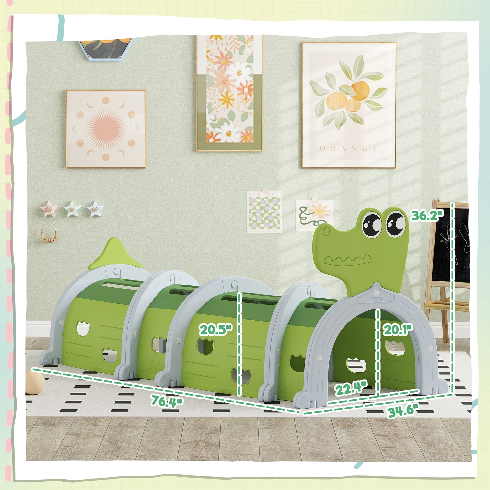 Qaba Crocodile Design Kids Play Tunnel for Kids to Crawl Through, 76" Long