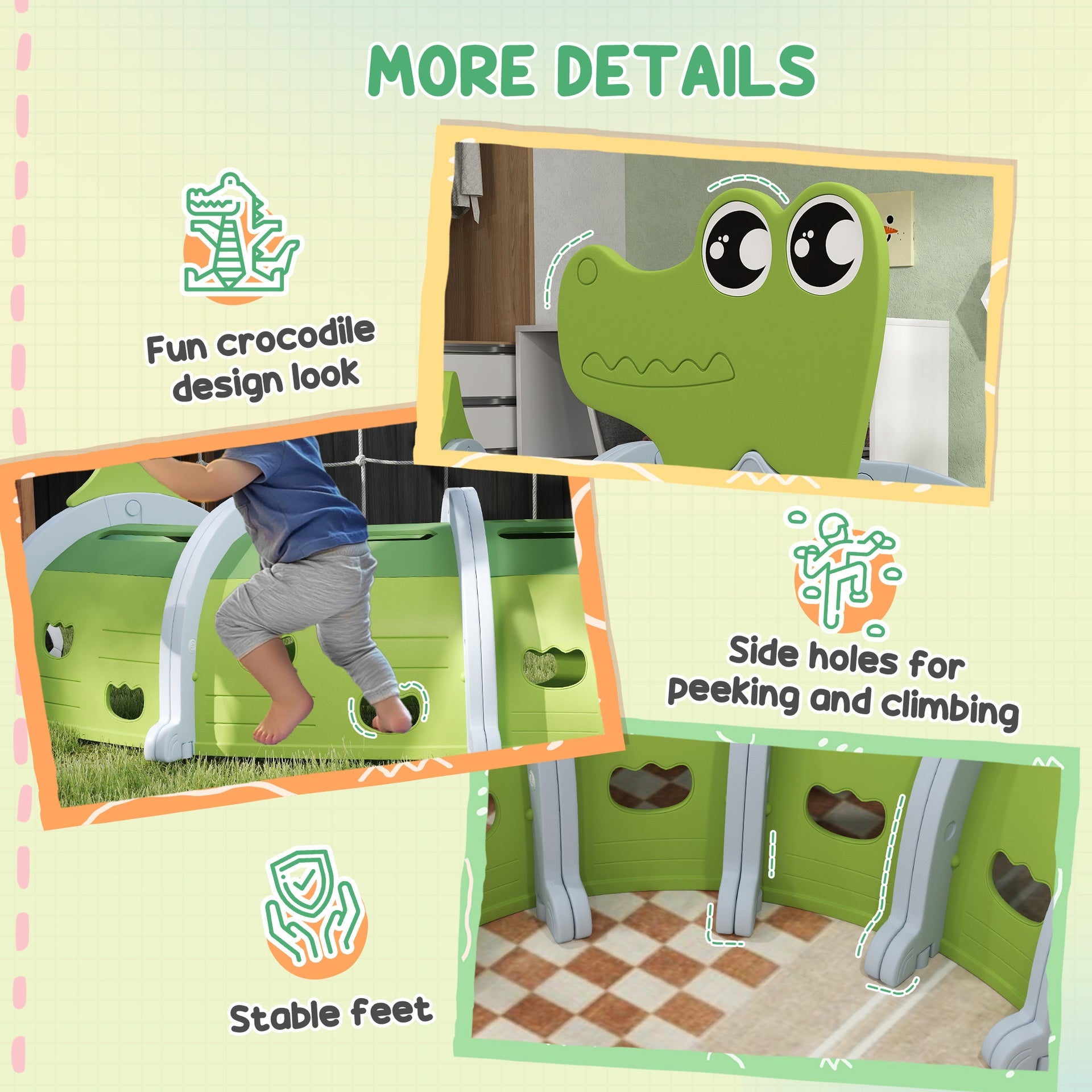 Qaba Crocodile Design Kids Play Tunnel for Kids to Crawl Through, 76" Long