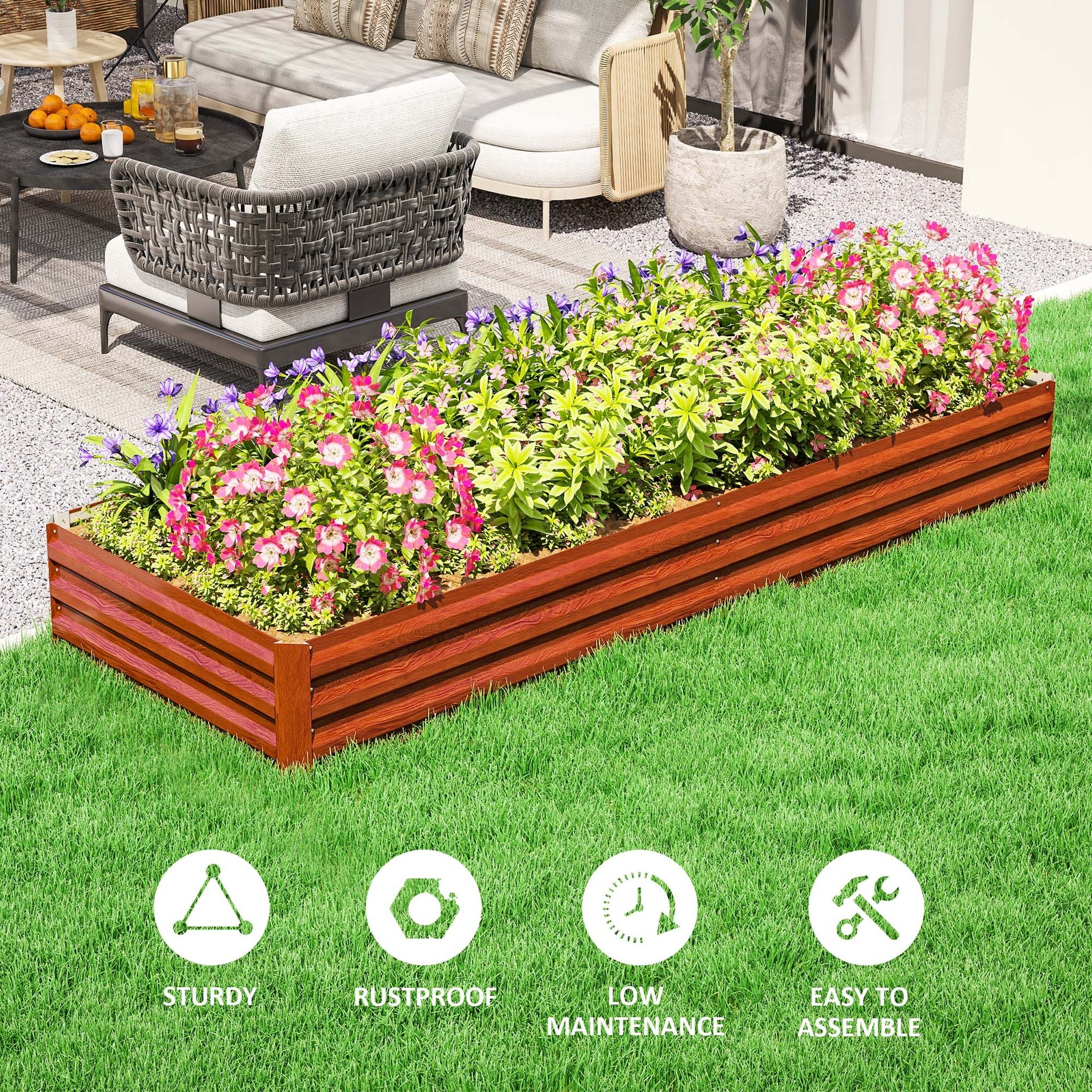 Outsunny 95" x 36" x 12" Galvanized Raised Garden Bed, Easy DIY and Cleaning for Growing Flowers, Herbs, Succulents, Natural Wood
