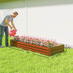 Outsunny 95" x 36" x 12" Galvanized Raised Garden Bed, Easy DIY and Cleaning for Growing Flowers, Herbs, Succulents, Natural Wood